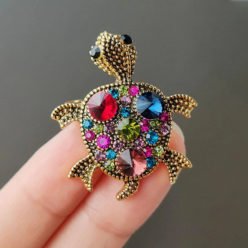 Vintage Rhinestone Cute Cartoon Turtle Animal Brooches For Women Men Clothing Accessories Brooch Pins Charms Jewelry Gifts