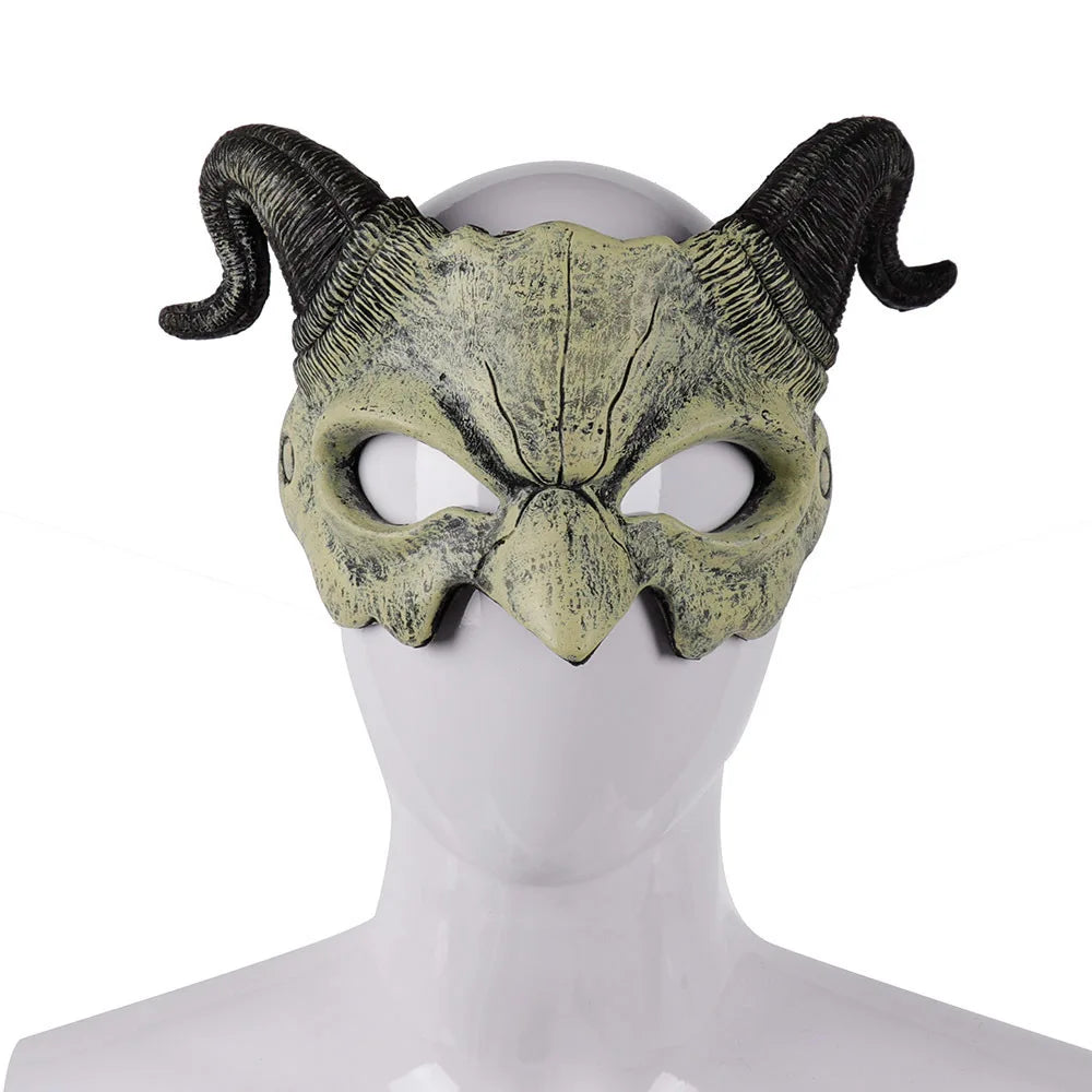 Demon Mask Horns Devil Half Face Mask Party Cosplay Horror Monster Masquerade Scary Haunted House Props PU Mask Decor Halloween