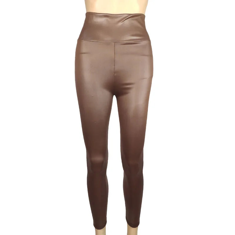 Autumn And Winter New Season Wearable Women's Tight Pants With High Waist And Sexy Faux Leather Texture Long Pants With Leggings