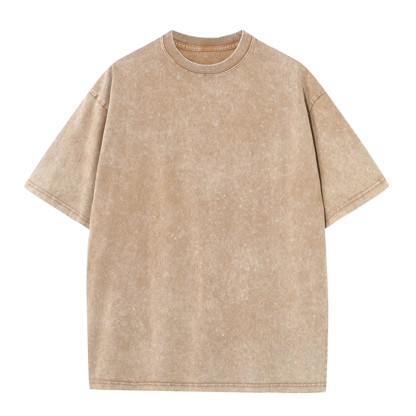 Men's summer pure cotton distressed retro drop shoulder T-shirt solid color loose casual breathable men's casual T-shirt tops