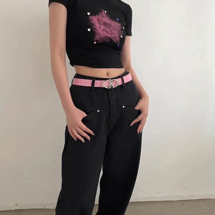 Women Belt Punk Star Buckle Belt Design Cross Metal Vintage Gothic Men Women Y2K Belt Pu Leather Waistband Pants Jeans Lady Belt