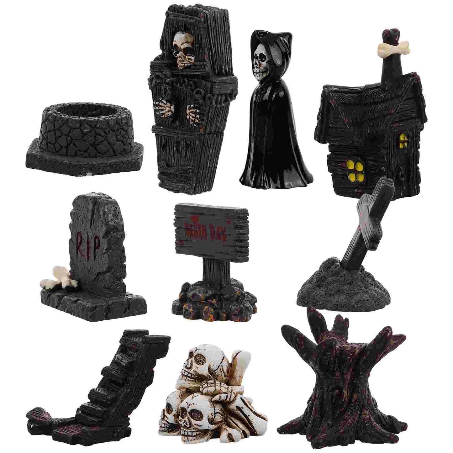 10 Pcs Desktop  Baubles Mini Tombstones Figurine Haunted House Resin Miniature Accessories Halloween