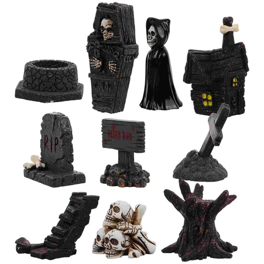 10 Pcs Desktop  Baubles Mini Tombstones Figurine Haunted House Resin Miniature Accessories Halloween