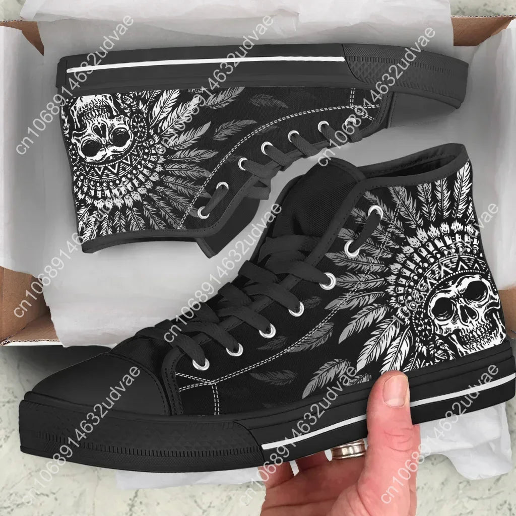 High Top Men's Shoes Tribal Skull Design Comfortable White Sole Shoes Gothic Day Of The Dead Skull Canvas Sneaker