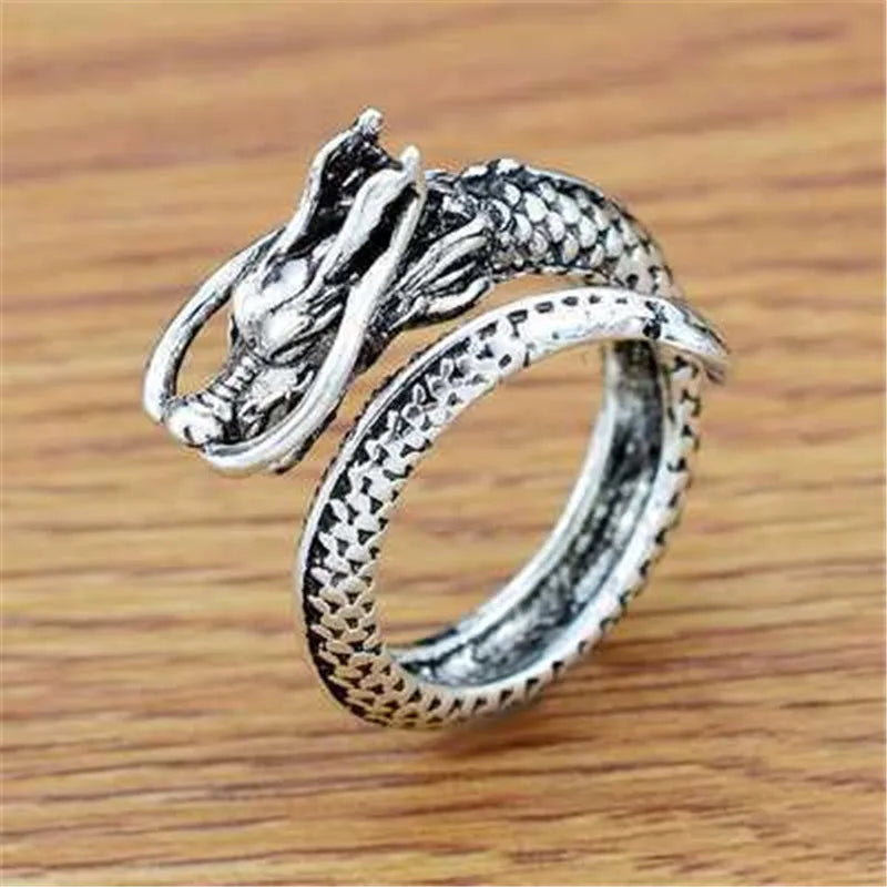 Jisensp Gothic Punk Dragon Ring Men Retro Viking Animal Adjustable Finger Rings for Women Personality Magical Cool Jewelry Gift