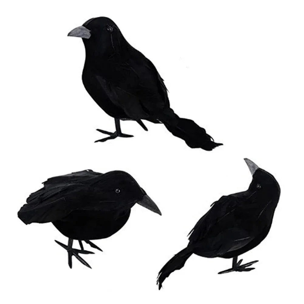 1-6PCS Black Feather Crow Spooky Mock Bird Prop for Haunted House Party Horror Scene Animal Decor Use Halloween