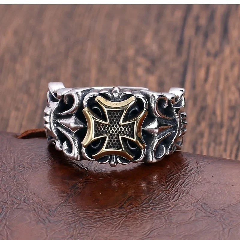 New Punk Large Cross Ring Adjustable Size Fashion Men's Personalized Design Jewelry Street Retro Gothic Trend JewelryAccessories