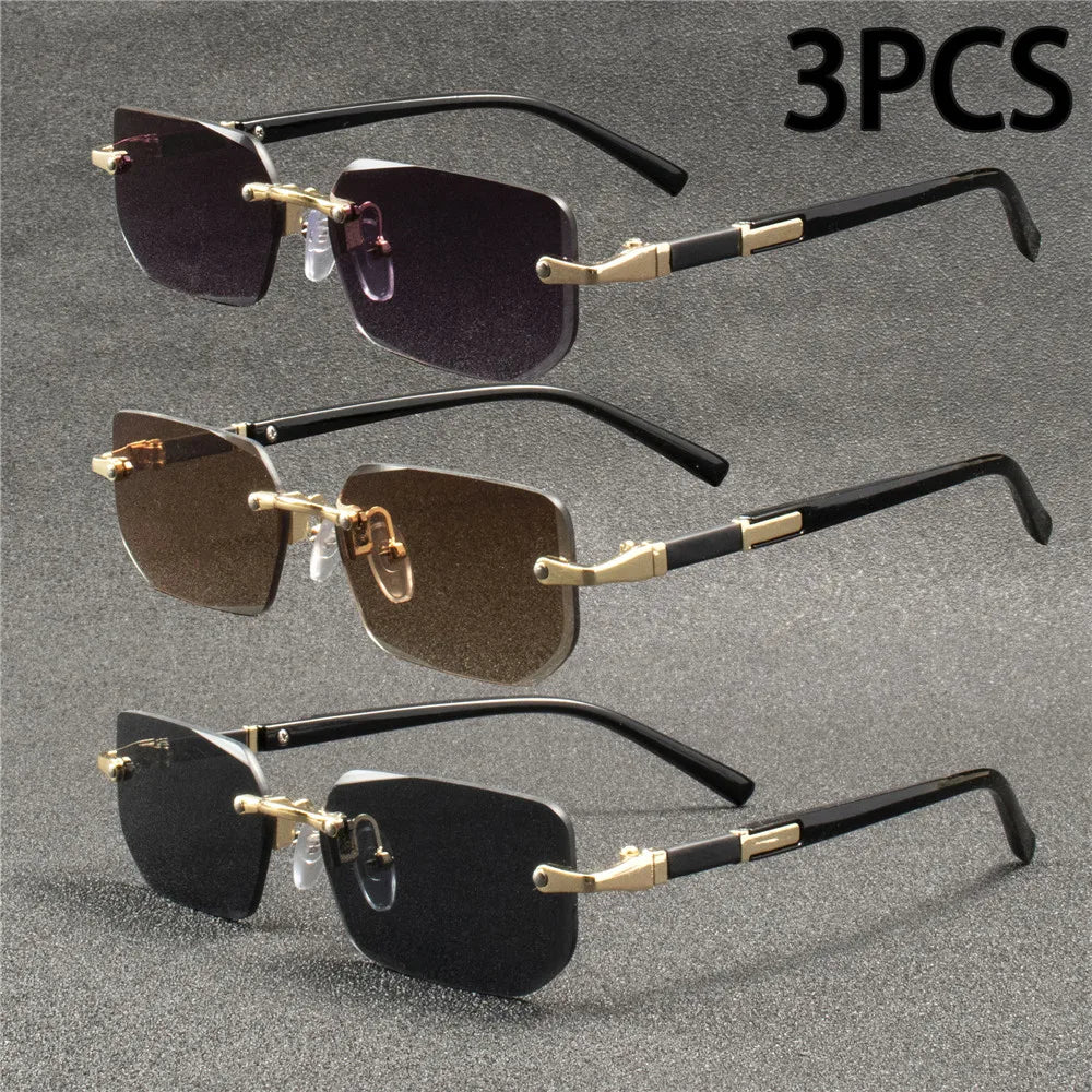 Rimless Sunglasses Rectangle Fashion Popular Women Men Shades Small Square Sun Glasses For Female Male Summer Traveling Oculos