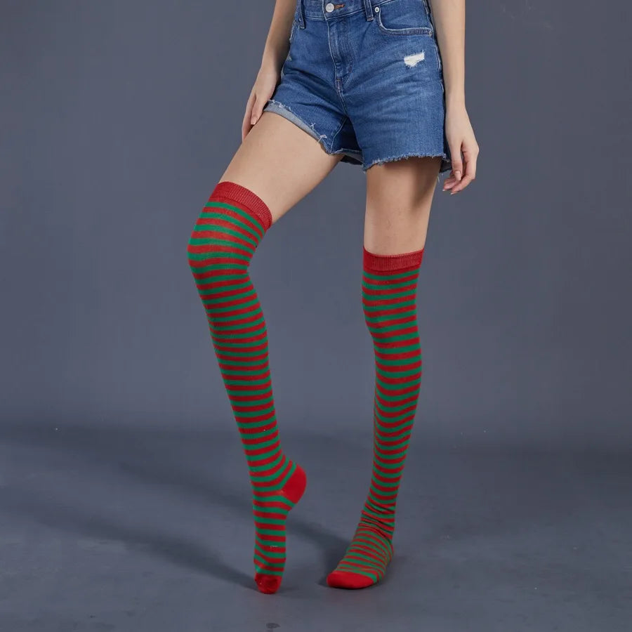Women Socks Thigh High Overknee Striped Stockings Thin Socks Daily Wearing