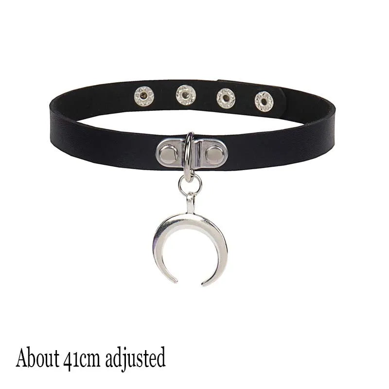 Woman Black Punk Choker Collar Necklace Sexy PU Leather Heart Lock Key Spike Chocker Gothic Cosplay Accessories Party Jewelry