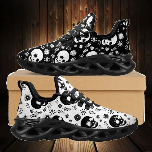 Custom Breathable Air Cushion Sneakers Gothic Skull Pattern Mesh Running Shoes for Women Mens Light Lace-up Zapatillas