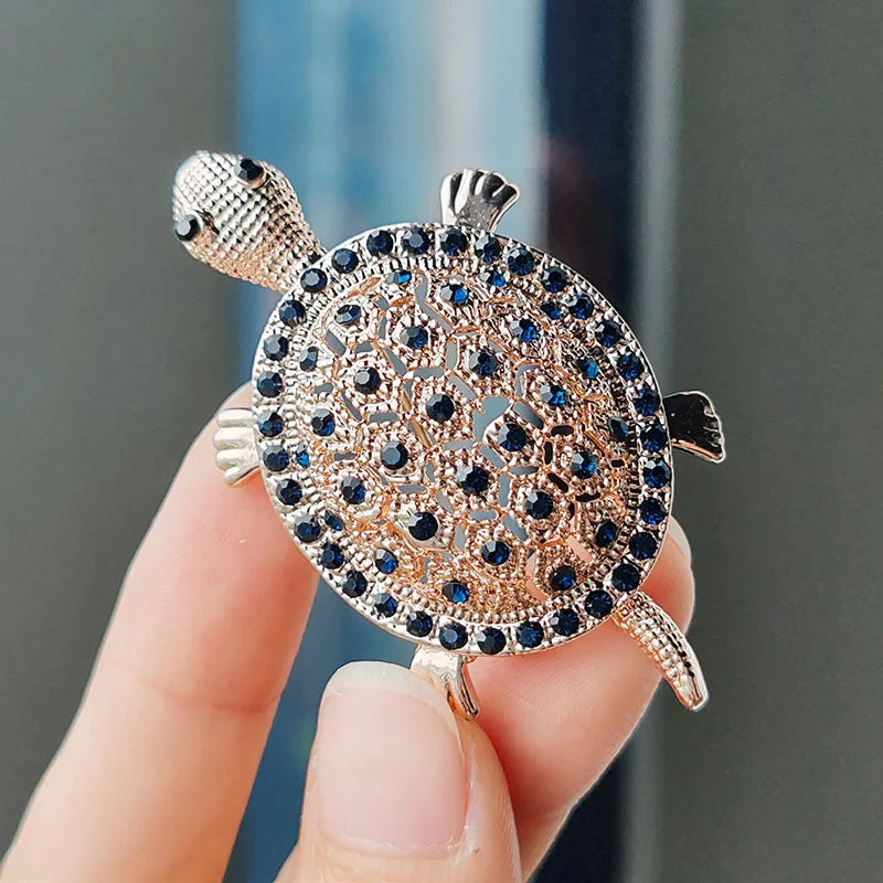 Vintage Rhinestone Cute Cartoon Turtle Animal Brooches For Women Men Clothing Accessories Brooch Pins Charms Jewelry Gifts
