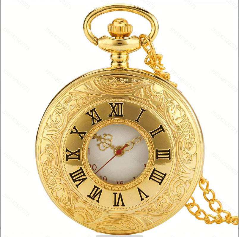 Vintage Charm Black Unisex Fashion Roman Number Quartz Steampunk Pocket Watch Women Man Necklace Pendant with Chain Gifts