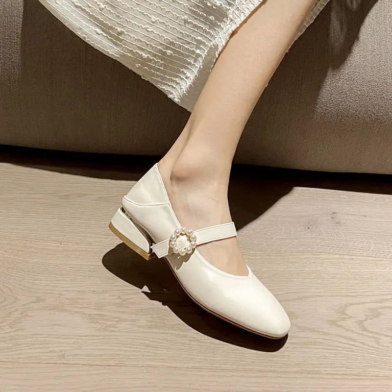 Autumn New Women Low-heeled Mary Jane Shoes Daily Solid Color Square Toe Female Office Single Shoes Bombas De Mujeres