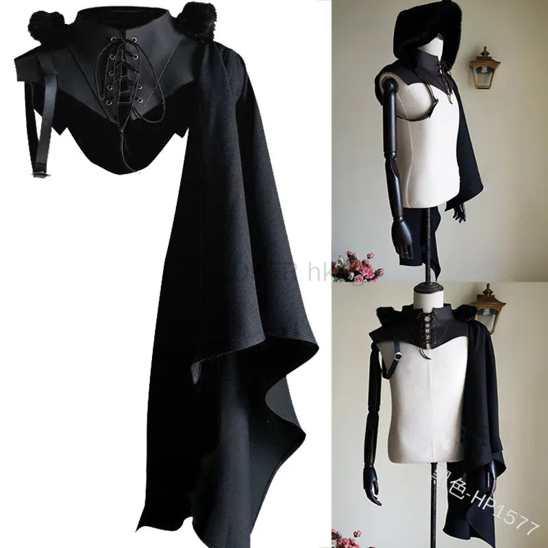 Medieval Black Cloak Single Shoulder Shawl Cosplay Accessories Black Costume Unisex Gothic Cape Fancy Dress Costume