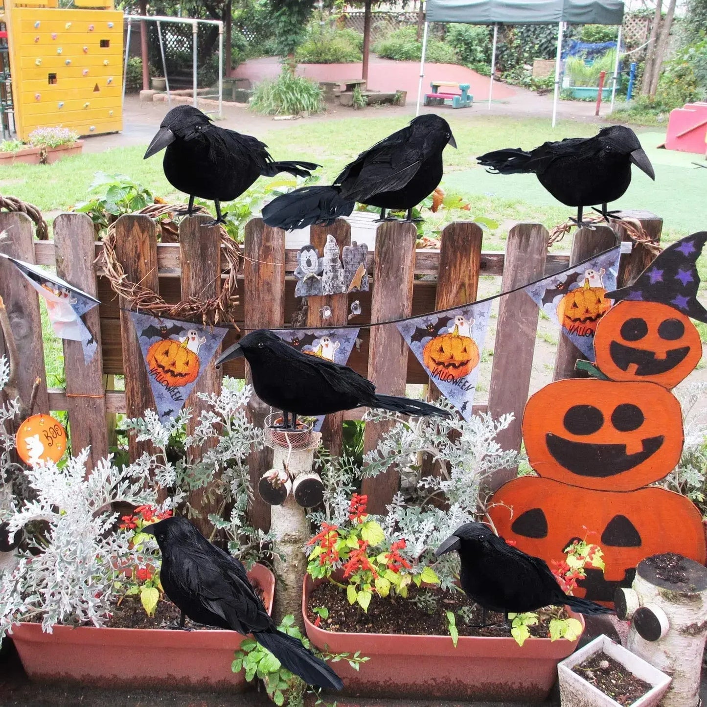 1-6PCS Black Feather Crow Spooky Mock Bird Prop for Haunted House Party Horror Scene Animal Decor Use Halloween