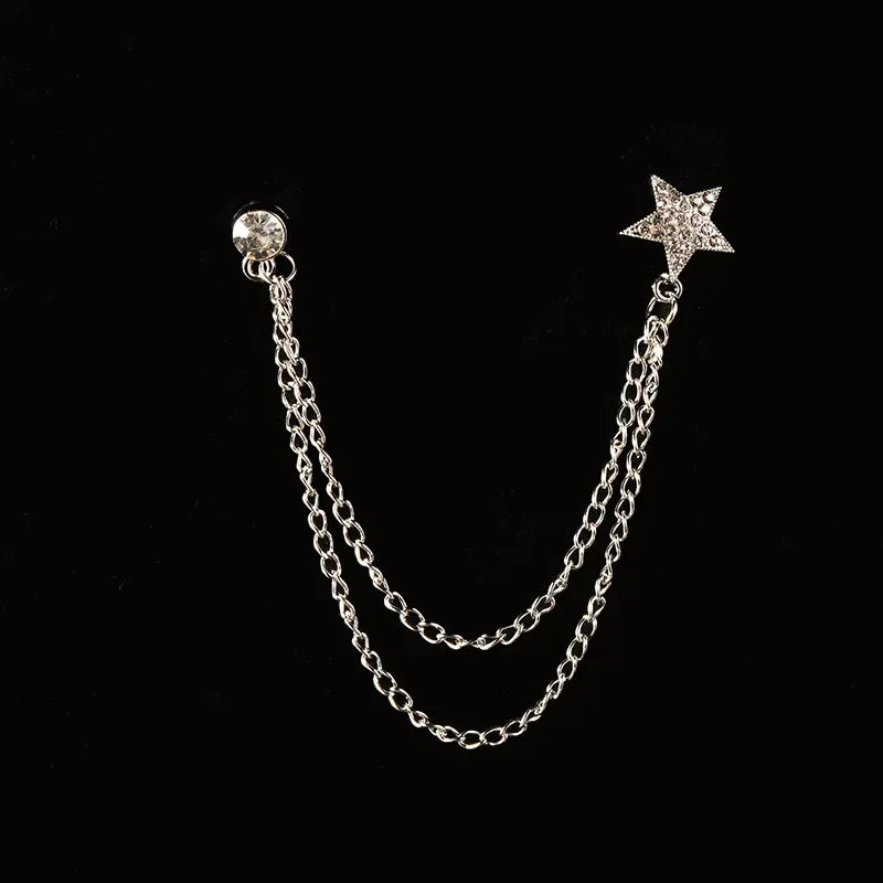 New Fashion Bird Brooch Star Crystal Tassel Chain Lapel Pin Suit Shirt Fashion Clothing Brooches for Women Men Accessories