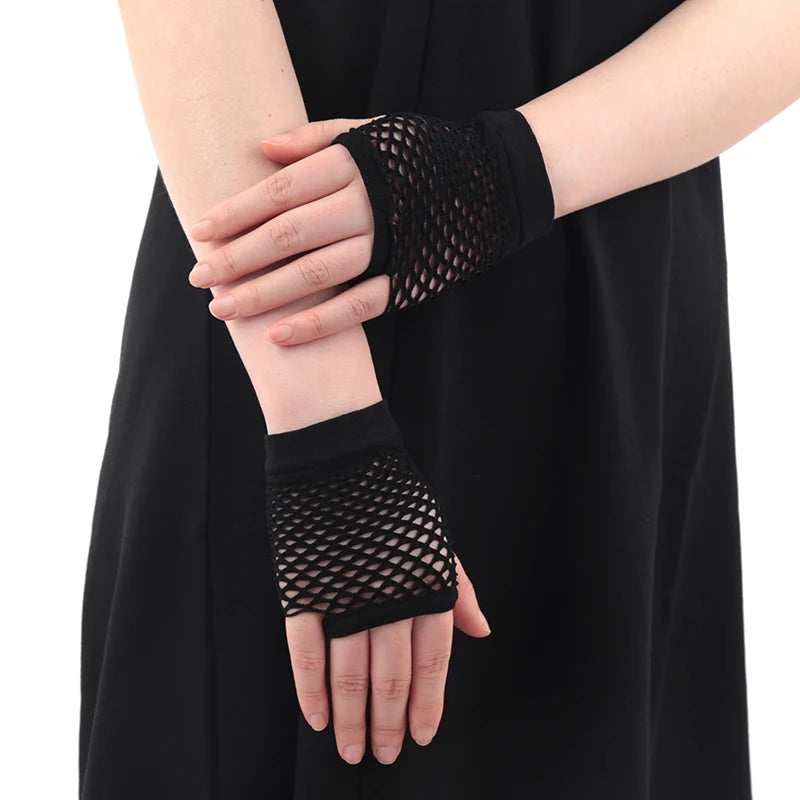 Womens Hollow Out Gloves Short Fishnet Net Gloves Fingerless Mesh Gloves Punk Rock Night Club Party Arm Warmer Mittens