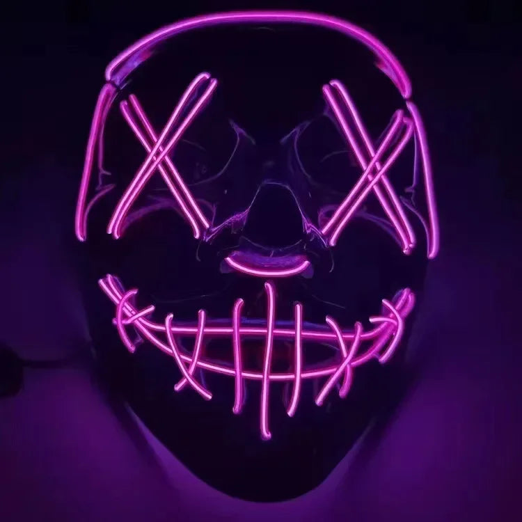 LED Illuminated Black V Shape Mask Haunted House Bar Party Cos Light Up Mask Halloween Party Scary Mask Decor