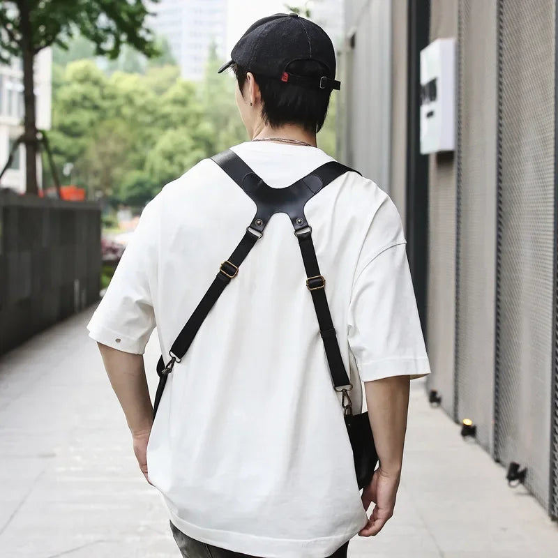 Steampunk Vintage PU Leather Shoulder Harness Bag Double Phone Wallet Case Holster Viking Underarm Purse Bag Costume