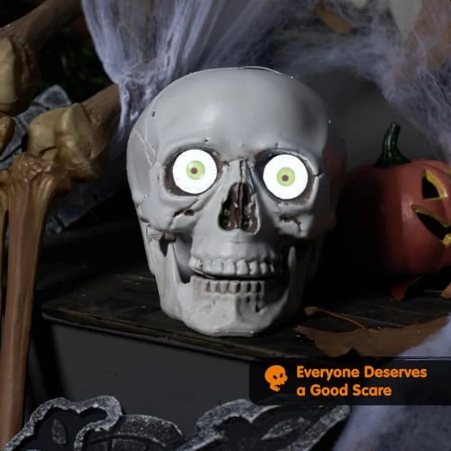 Indoor Animatronics Skull Table Desk Home Decor Haunted House Sound Activated LED Lights Up Eyes Party Halloween