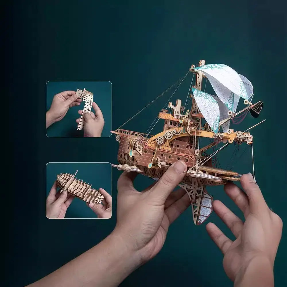 Assembly Fantastic Spaceship Model Miniature Model Handicraft DIY 3D Wooden Puzzle Collection Steampunk Ship Building Block Kits