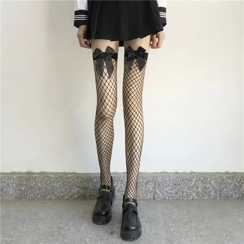 Red Edge New Over The Knee Long Socks Gothic Lace Transparent Thigh High Stockings Women Punk JK Thin Silk Solid Hosiery