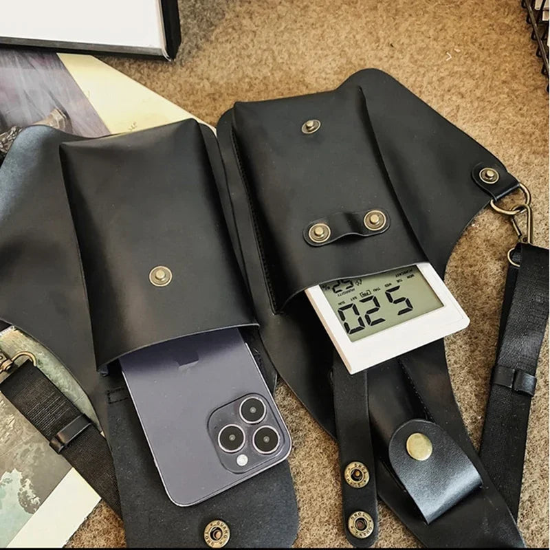 Steampunk Vintage PU Leather Shoulder Harness Bag Double Phone Wallet Case Holster Viking Underarm Purse Bag Costume