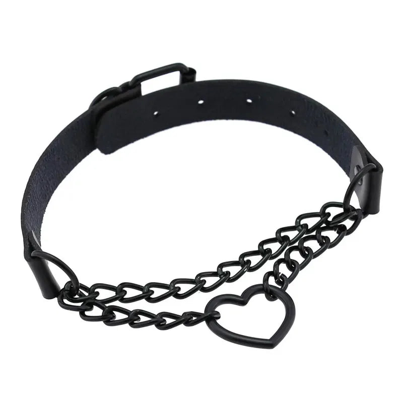 Vintage Black chain jazz dance necklace punk rock choker PU leather goth rivets collar party club Gothic jewelry Harajuku