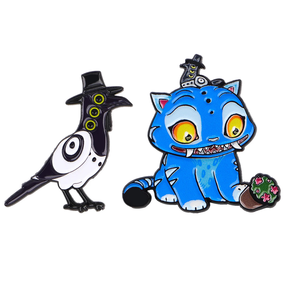 Happy Blue Cat Enamel Pin Fantasy Hunter Team Brooches Woman Men Backpack Accessories Bags Badge Lapel Jewelry Gift for Kids