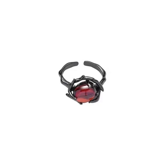 LATS Vintage Gothic Red Crystal Cross Geometry Open Rings for Women Y2k Punk Creative Grunge Jewelry Accessories Gift