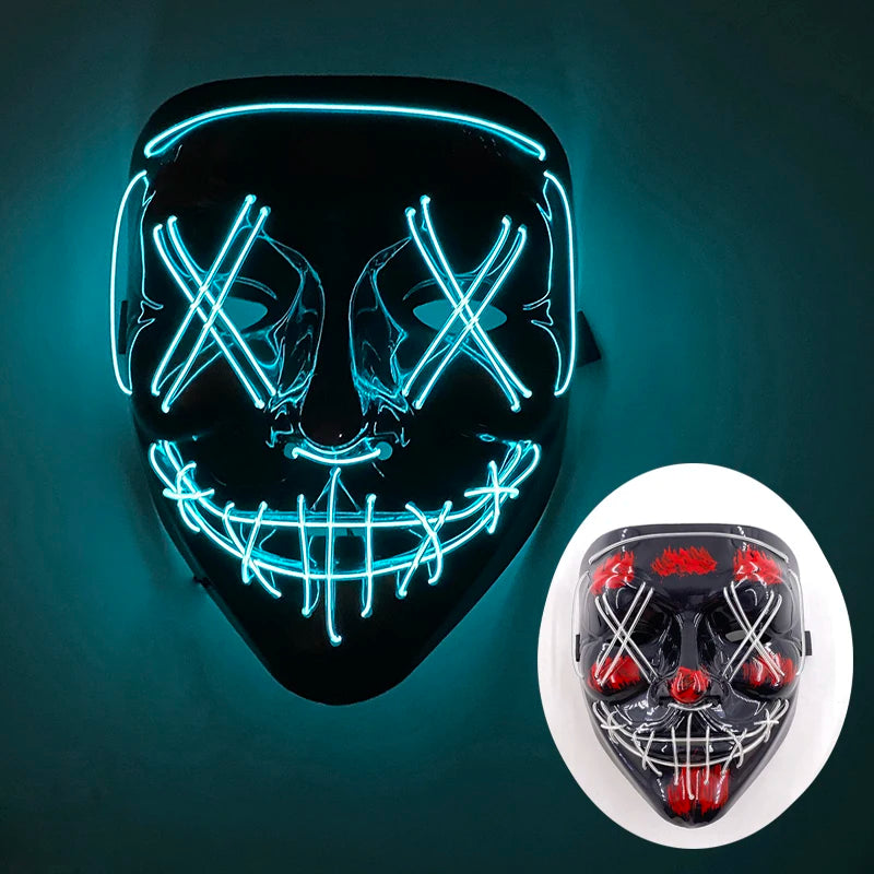 shuffle dance mask luminous purge Mask Demon Slayer glowing Masquerade Cosplay Mask for Halloween horror haunted house props