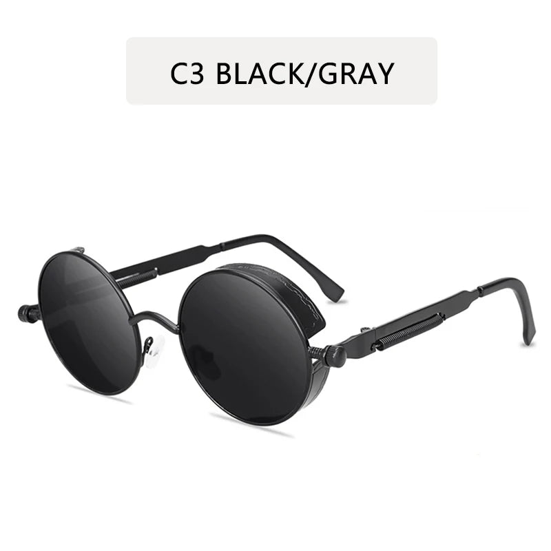 Classic Steampunk Sunglasses for Men and Women Retro Round Metal Frame Sunglasses