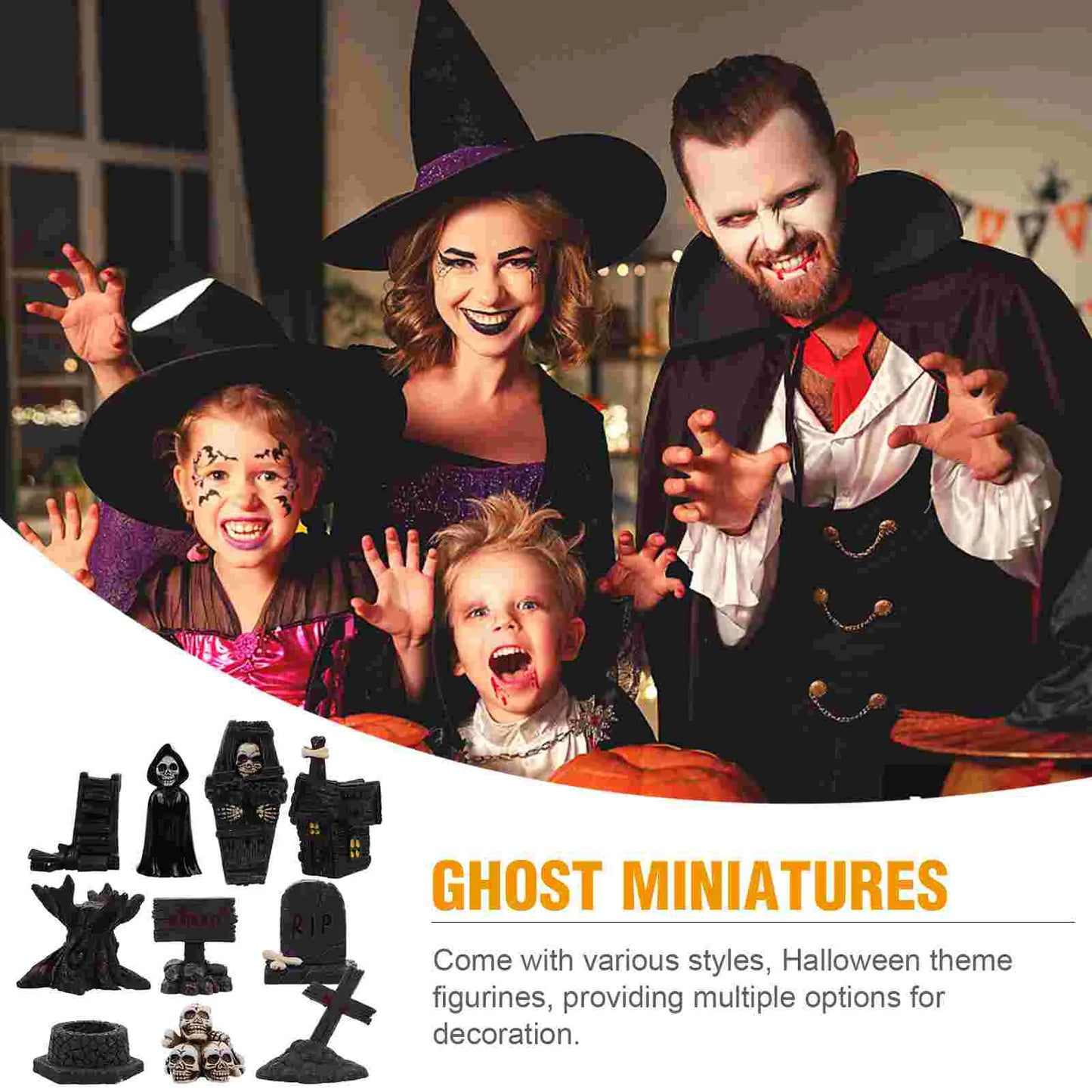 10 Pcs Desktop  Baubles Mini Tombstones Figurine Haunted House Resin Miniature Accessories Halloween