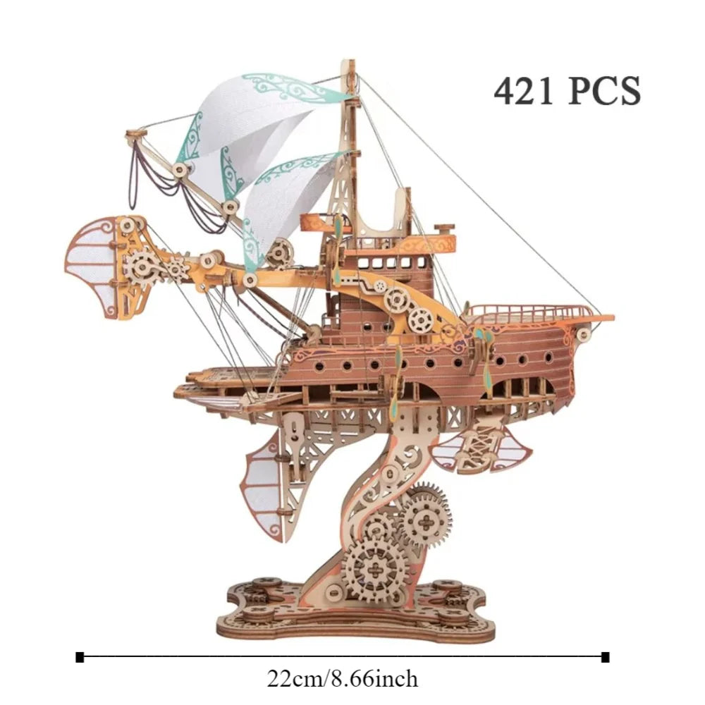 Assembly Fantastic Spaceship Model Miniature Model Handicraft DIY 3D Wooden Puzzle Collection Steampunk Ship Building Block Kits