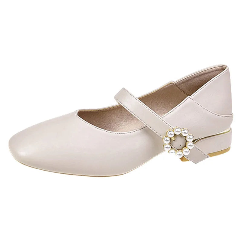 Autumn New Women Low-heeled Mary Jane Shoes Daily Solid Color Square Toe Female Office Single Shoes Bombas De Mujeres
