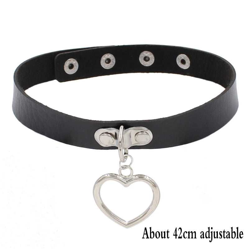Woman Black Punk Choker Collar Necklace Sexy PU Leather Heart Lock Key Spike Chocker Gothic Cosplay Accessories Party Jewelry
