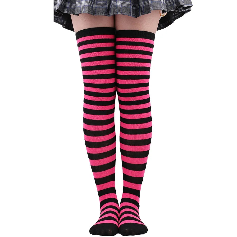 Women Socks Thigh High Overknee Striped Stockings Thin Socks Daily Wearing