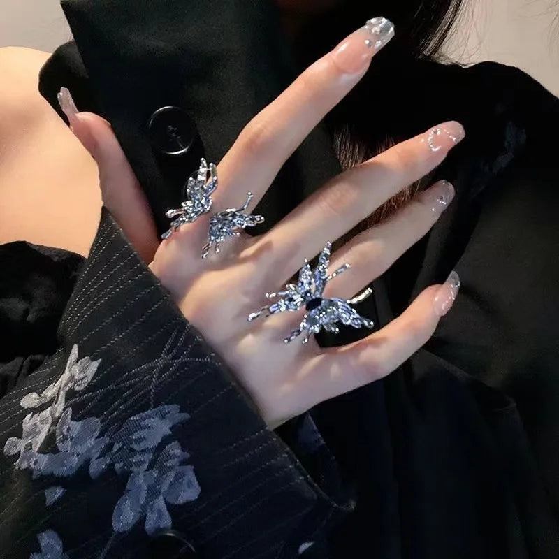 Punk Vintage Metal Liquid Dissolved Butterfly Women's Adjustable Ring Fashion Exquisite Anime Insect Ring Gothic Jewelry