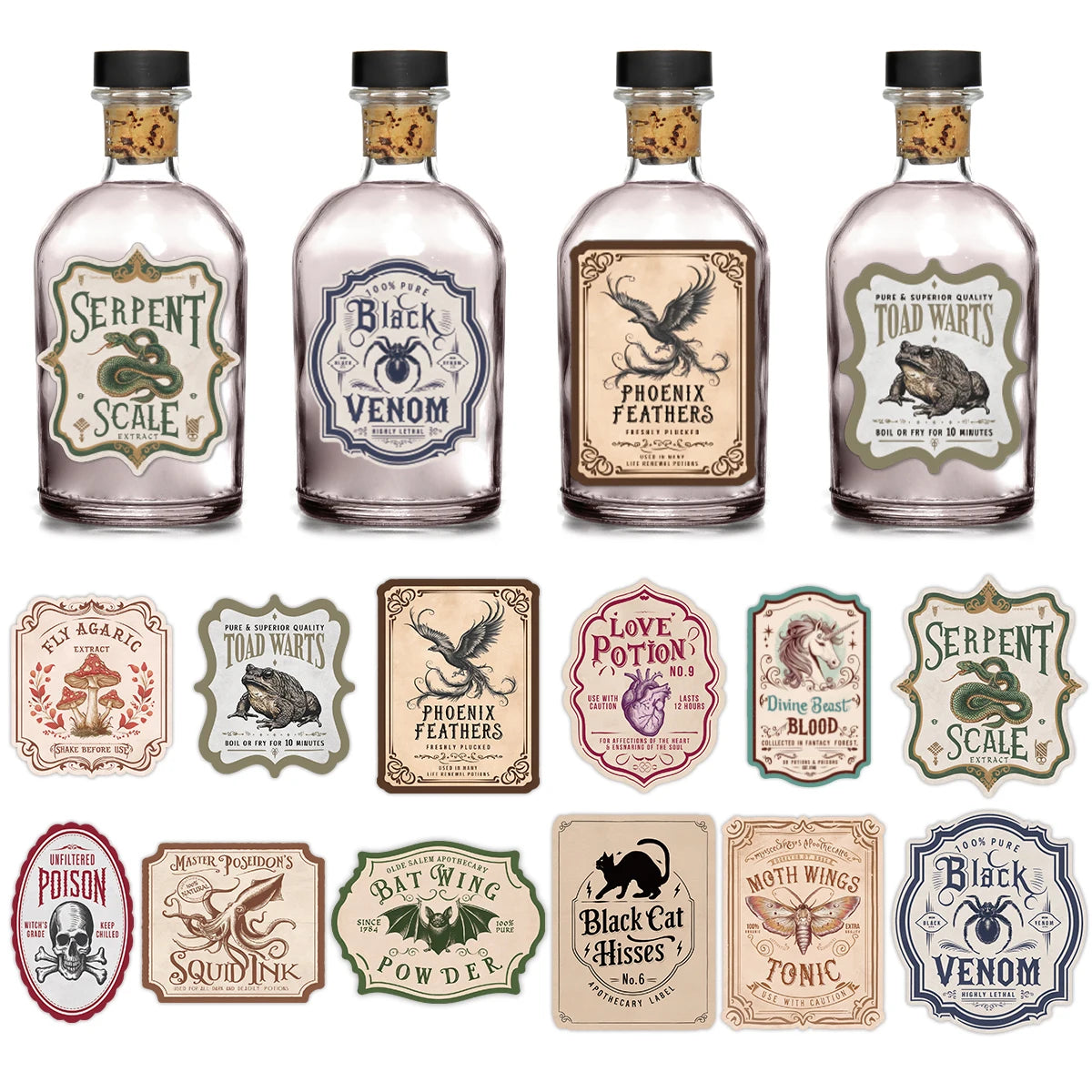 12pcs Irregular Potion Wine Bottle Labels,Apothecary Stickers For Spooky Party,Ideal For Haunted House Bar Decor Gift Halloween