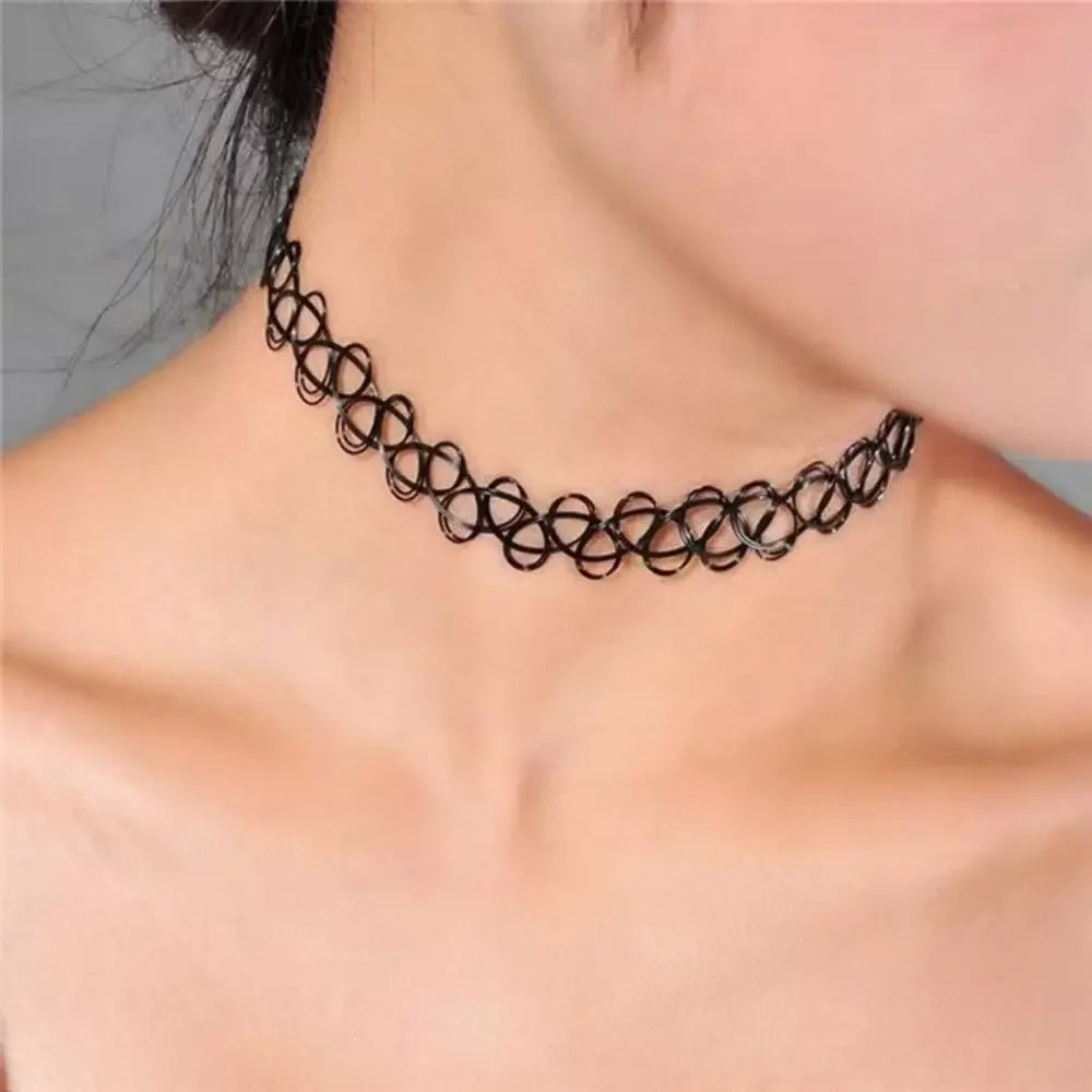 Vintage Elastic Braided Fish Thread Choker Gothic Black Choker 1pc Fashion Necklace for Punk Girl Women Gift