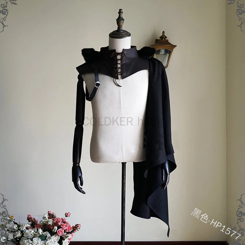 Medieval Black Cloak Single Shoulder Shawl Cosplay Accessories Black Costume Unisex Gothic Cape Fancy Dress Costume