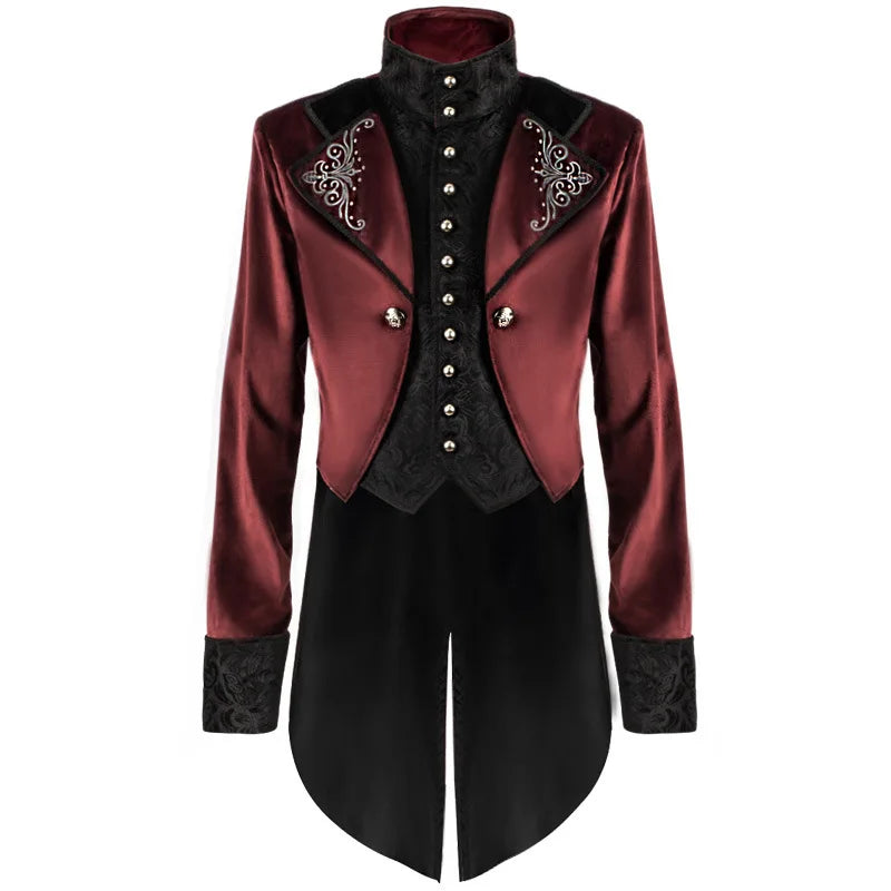 Men's Medieval Steampunk Castle Vampire Devil Red Coat Cosplay Costume Middle Ages Victorian Nobles Tuxedo Suit Trench coat