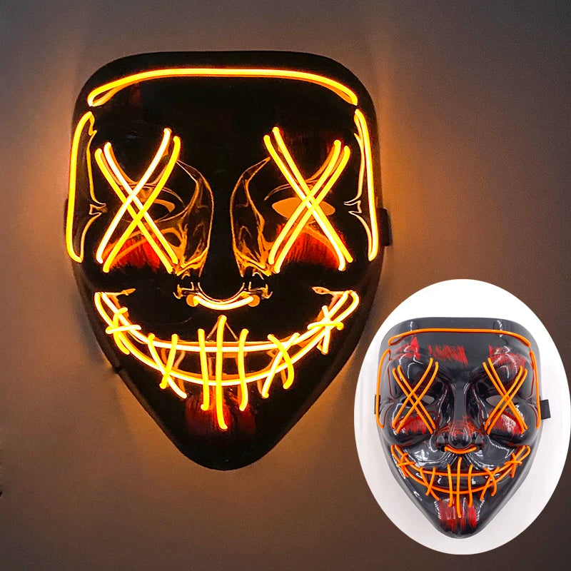 shuffle dance mask luminous purge Mask Demon Slayer glowing Masquerade Cosplay Mask for Halloween horror haunted house props