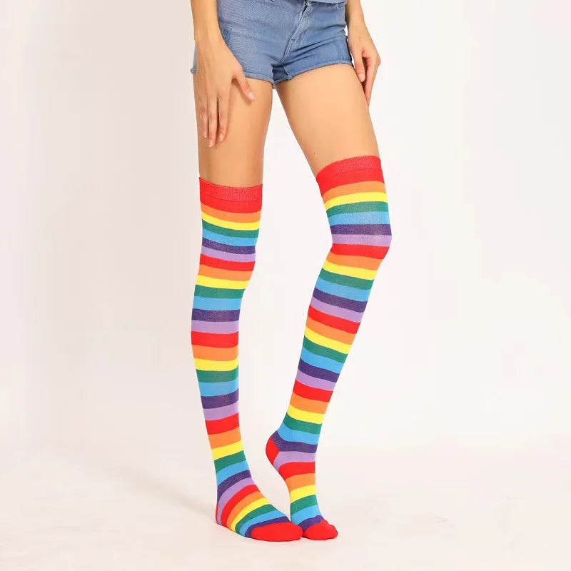 Women Socks Thigh High Overknee Striped Stockings Thin Socks Daily Wearing