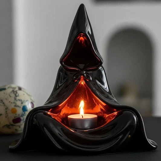 Spooky Tealight Candle Holder Hooded Mysterious Man Figurine Halloween Creepy Tealight Holder For Haunted House Coffee Table
