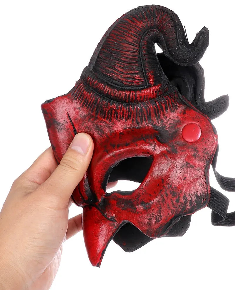 Demon Mask Horns Devil Half Face Mask Party Cosplay Horror Monster Masquerade Scary Haunted House Props PU Mask Decor Halloween