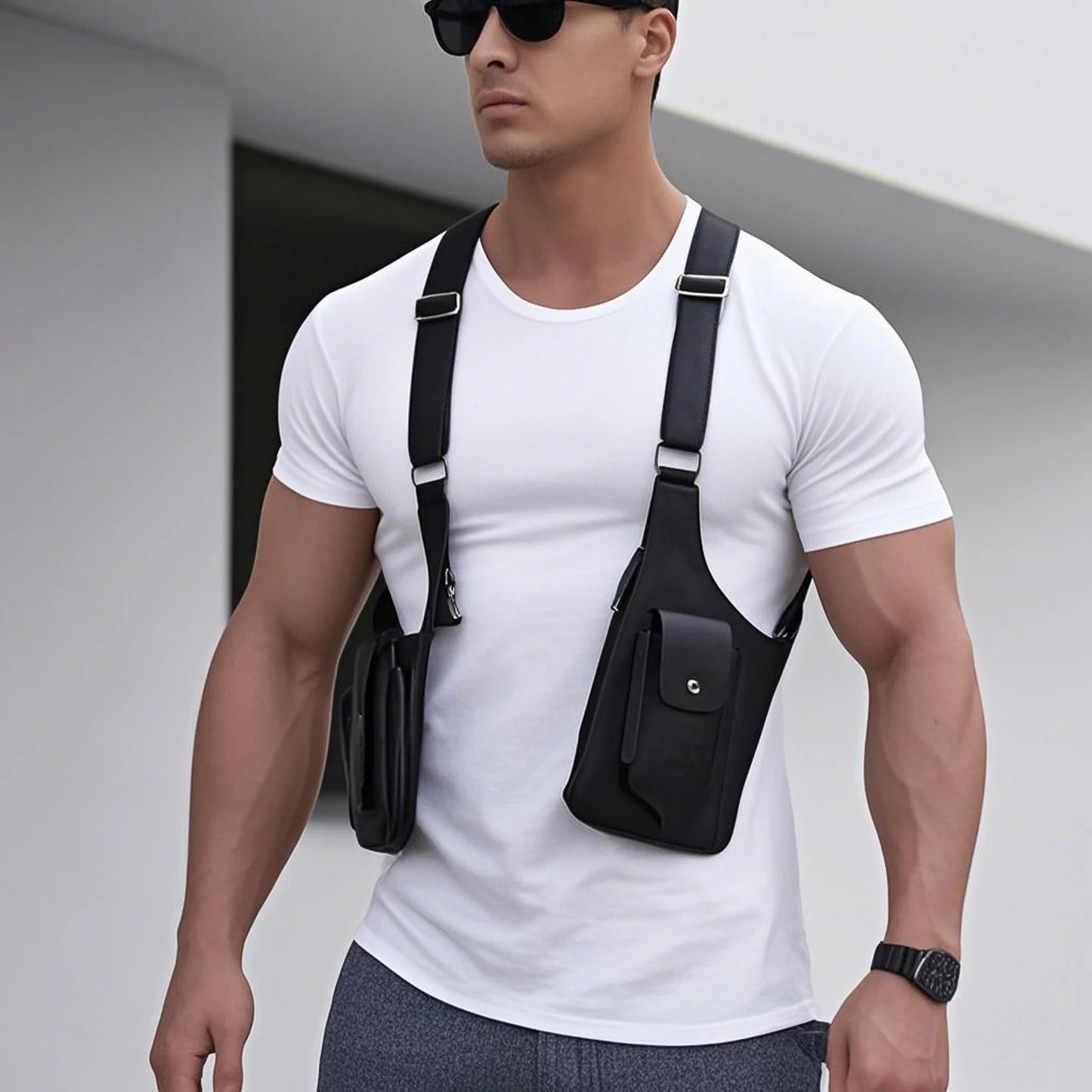 Men's Retro Multifunction Medieval Leather Steampunk Strap Underarm Satchel Unisex Belt Bag Halloween Accessories Retro Adjustab