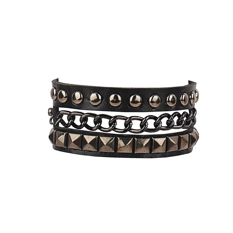 New PU Leather Studded Bracelet Punk Bracelet Adjustable Goth Cuff Bracelet Gothic Rivet Buckle Wristband for Men Women
