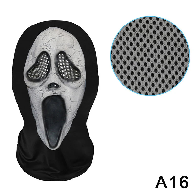Eerie Ghost White Mask, Halloween Skull Face Costume Accessories, Party Props for Horror Cosplay Masquerade for Adults